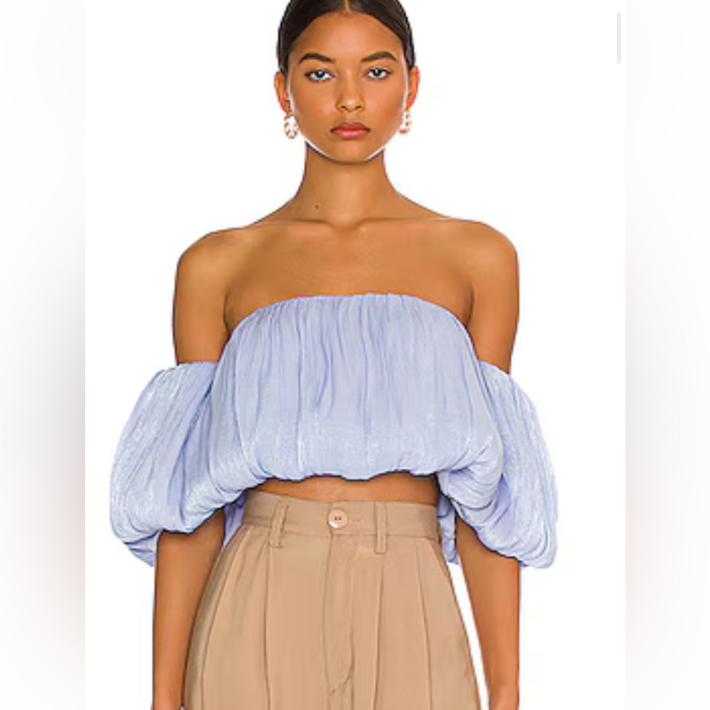 Line & Dot periwinkle light blue crop puff sleeve top NWT